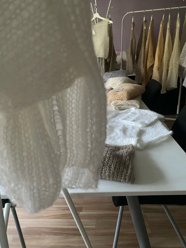 Braut Pulli Hochzeit Mohair Seide Pullover weiß kurz kastig in Lilienthal