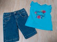 Kurze Jeans-Hose Bermuda Gr. 98 Top T-Shirt Blumen Strass Glitzer Bayern - Fürsteneck Vorschau