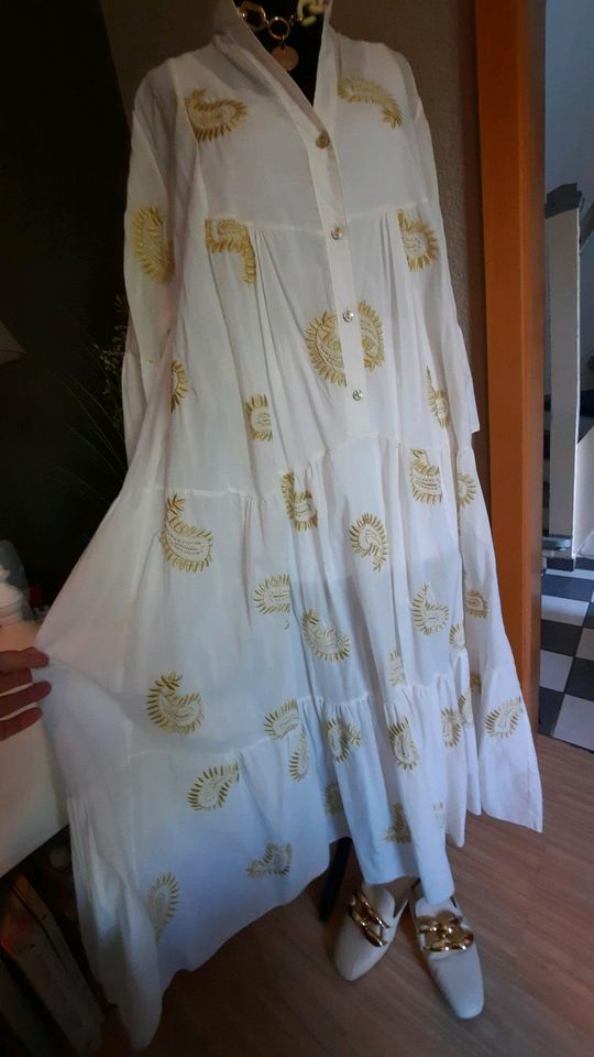 ❣️NEU Ital.Traum Sommerkleid Kleid lang BW leicht Gold weiß Itali in Schwelm