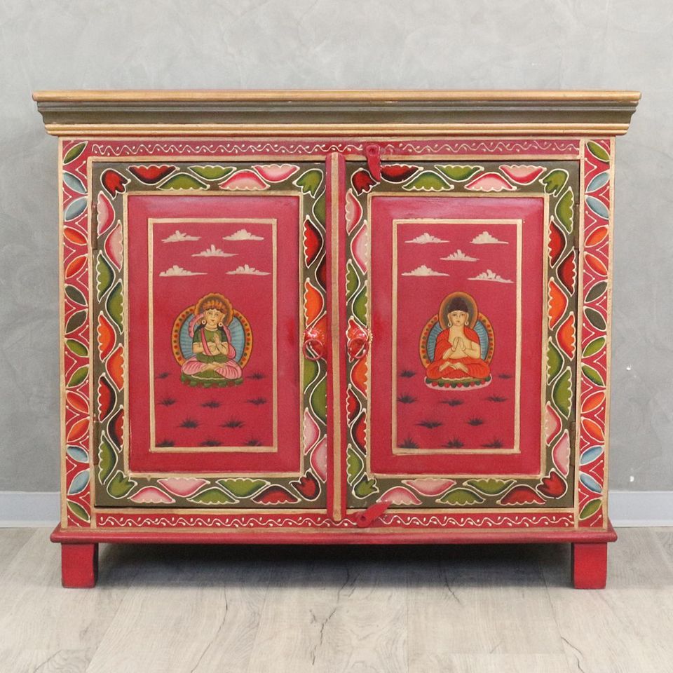 Indisches Sideboard Kunzang mit Buddha Motiv verziert 76 cm in Bochum