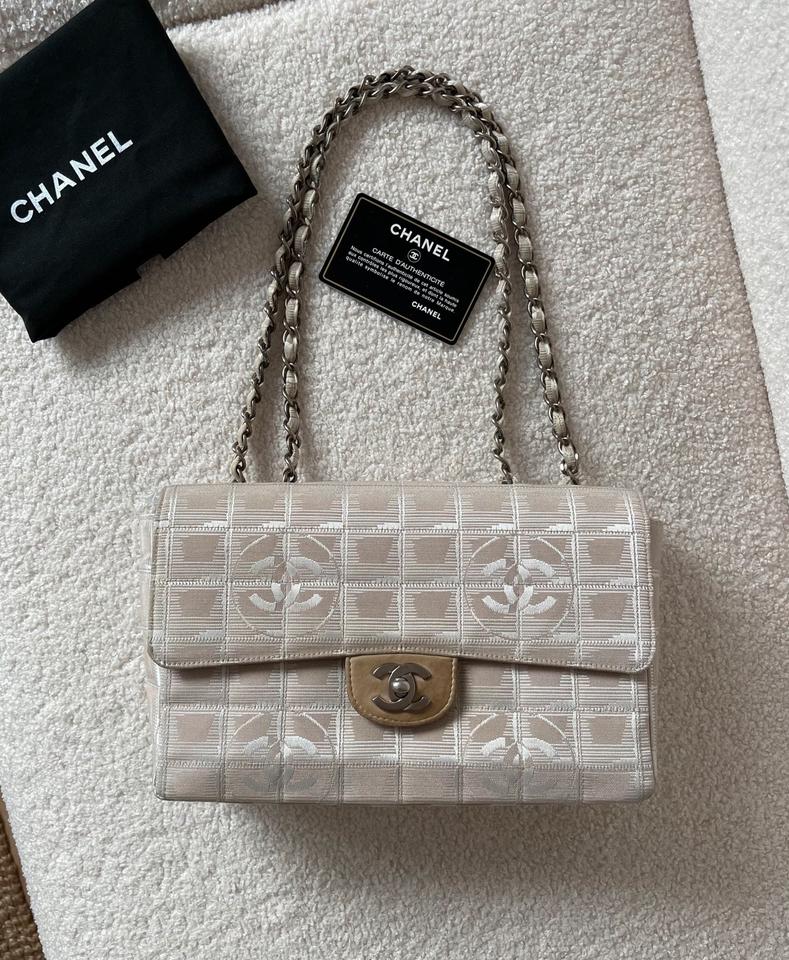 Chanel Classic Single Flap Bag Travel Line Nylon Beige Tasche SHW