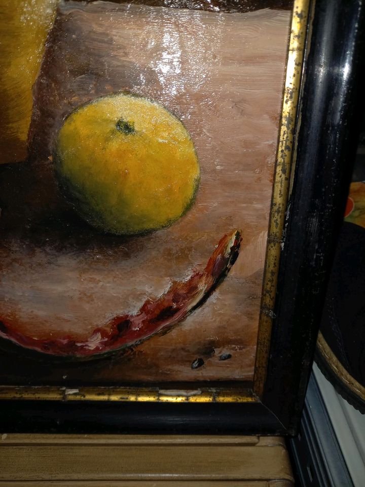 Bild Öl Acrylbild Gemälde gerahmt Stillleben Wassermelone Krug in Großrosseln