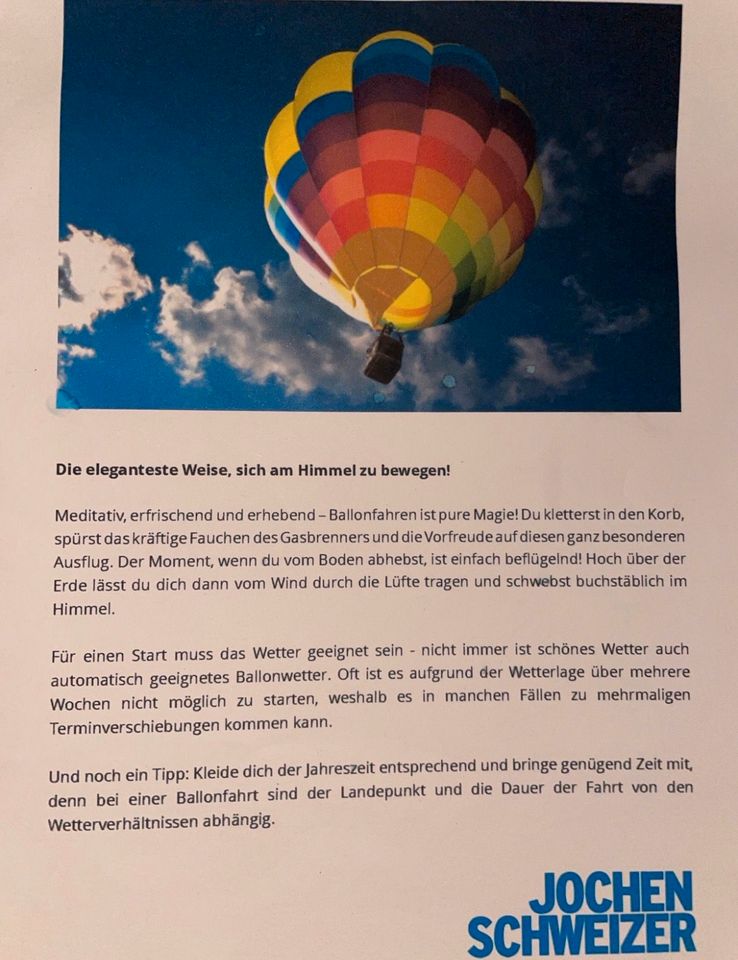 Ballonfahrt von Jochen Schweizer in Merzig