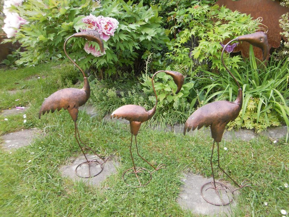 Flamingo Fantasievogel Vogel Metallfigur Figur Skulptur braun 3er in Mauern