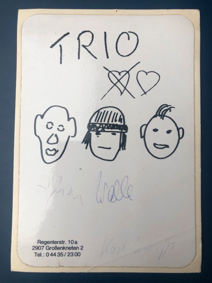 legendäre 1.Autogrammkarte-Aufkleber von TRIO in Kinderhaus