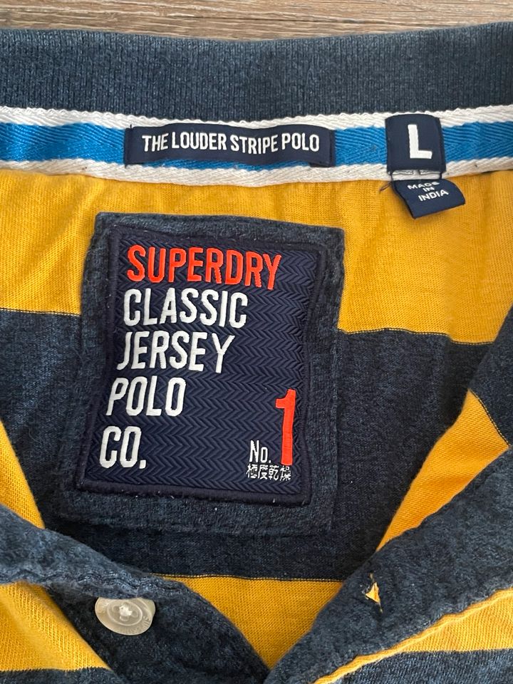 ❌❌ Superdry Polo Shirt ❌ Gr. L blau gelb gestreift ❌❌ in Bordesholm