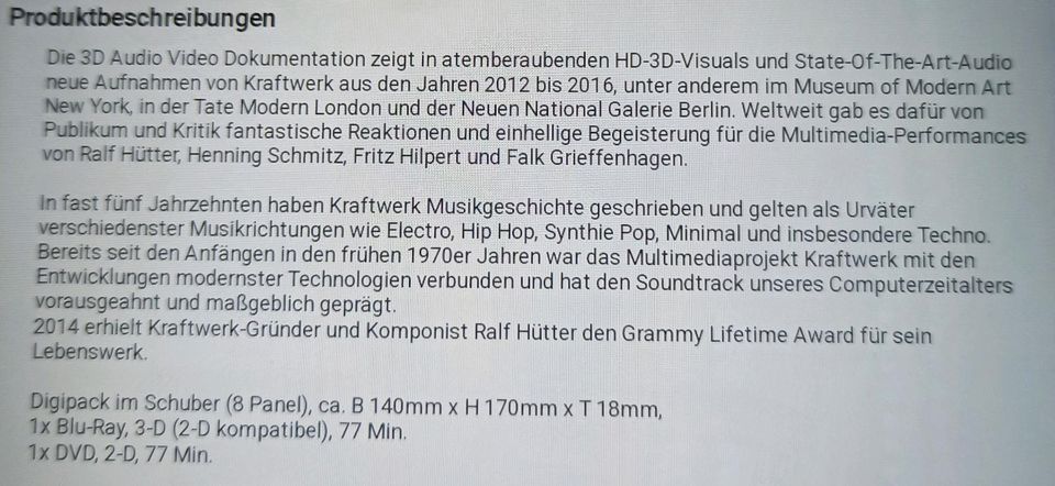 Kraftwerk 3 - D Der Katalog (1 Blu - Ray/1 DVD) in Dresden