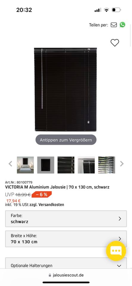 Jalousie 70x130 schwarz 2 Stück in Pinneberg