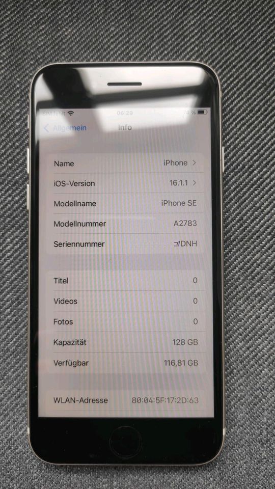 IPhone SE 2022 3. Gen 128GB weiß - wie neu - Batteriezustand 99% in Wismar