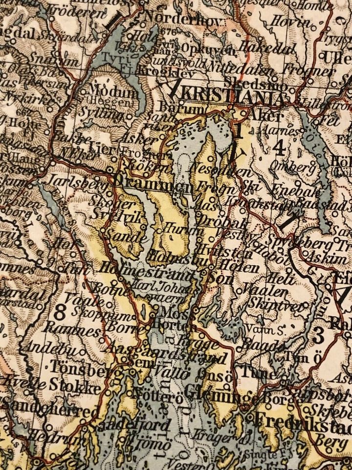 Alte XXL Landkarte um 1900: Schweden u Norwegen, südl. Teil in München