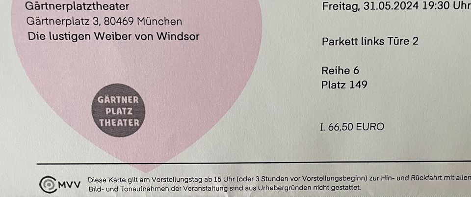 2 Opernkarten  „Die lustigen Weiber von Windsor“ München in Neuried Kr München