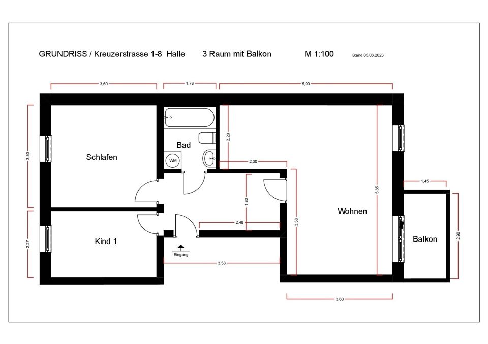 Erstbezug nach Sanierung  3-Zimmer-Wohnung mit Balkon und Lift in Halle