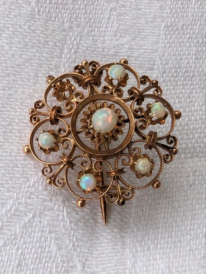 Jugendstil Brosche Anhänger Anstecker 585 Rotgold Opal 1900er in München