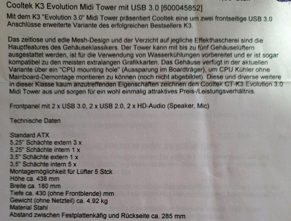 Cooltek K3 Evolution  Midi Tower mit USB 3.0 in Lübbecke 