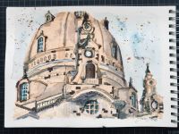 Original Aquarell Gemälde Zeichnung Frauenkirche Dresden Sachsen Leipzig - Altlindenau Vorschau