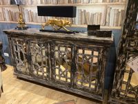 Sideboard Holz Mango schwarz Vintage Look, Spiegelglas in Türen, B 182 cm NEU Thüringen - Ronneburg Vorschau