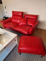 Echtleder 2-Sitzer Sofa mit Hocker und Kissen Bayern - Höchberg Vorschau