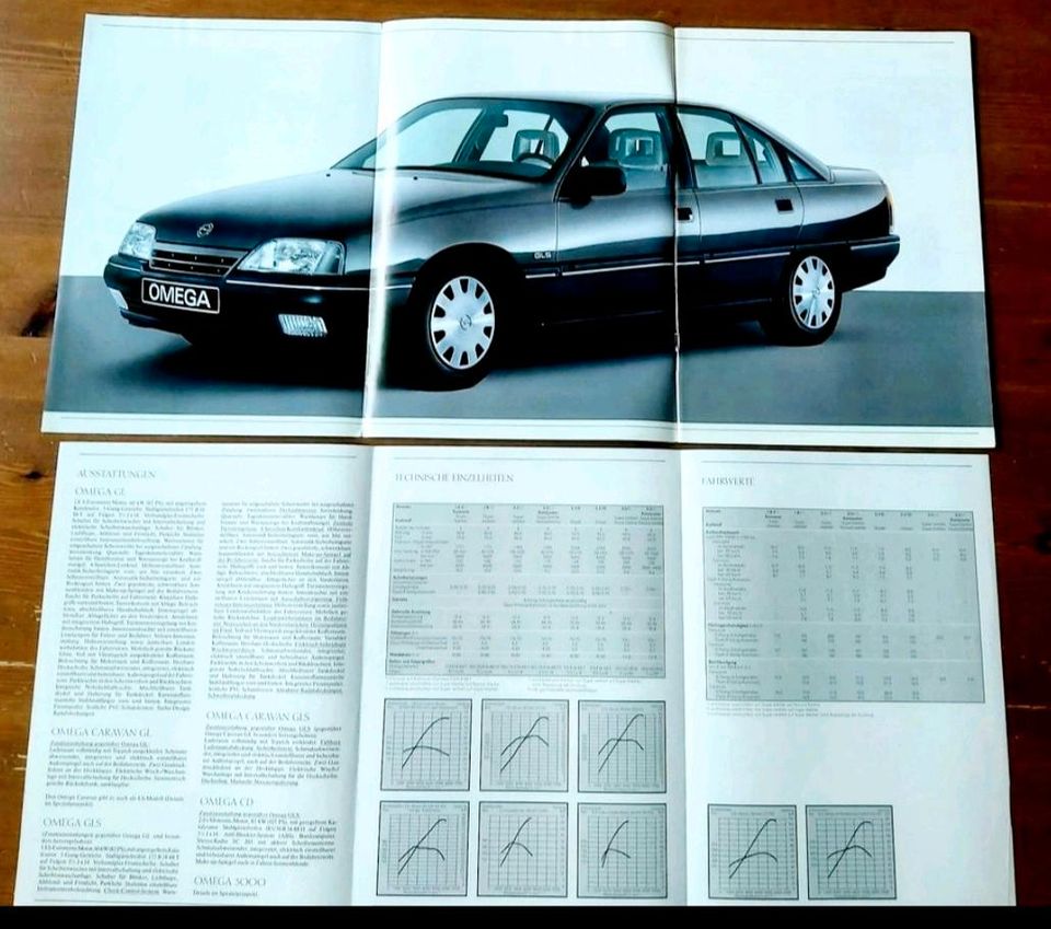 Prospekt Opel Omega A mit 3000 + Technik   1987 in Hannover