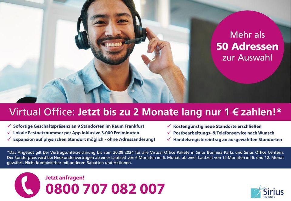 Virtual Office mit Postservice, Festnetznummer & mehr in Frankfurt am Main