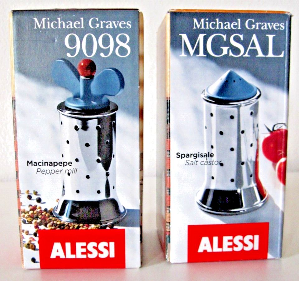 Alessi Pfeffermühle + Salzstreuer "hellblau" ,Michael Graves ,neu in Triftern