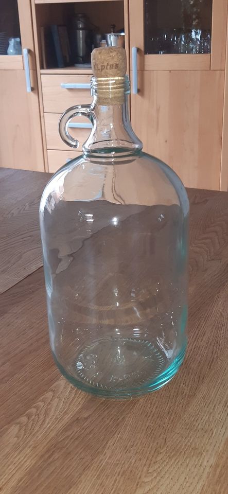 Glasflasche, Glasballon, 3 Liter mit Henkel in Biblis