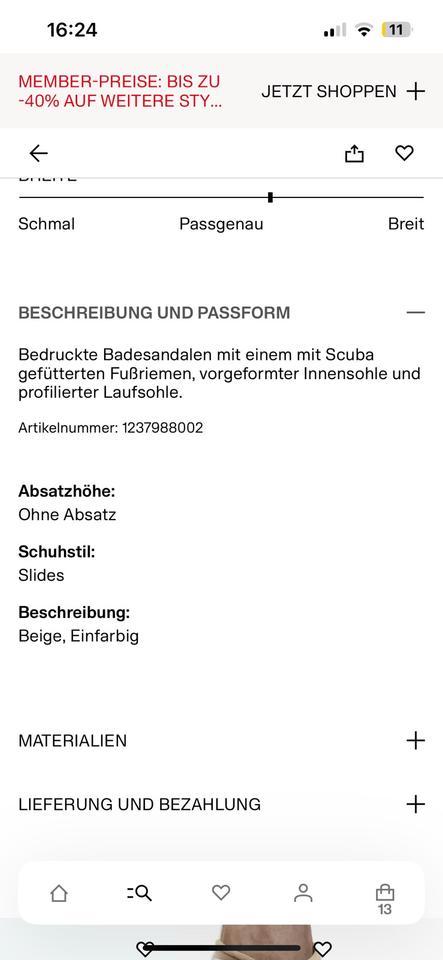 Bedruckte Badesandalen Badelatschen H&M Beige H&M NEU 38-39 in Berlin