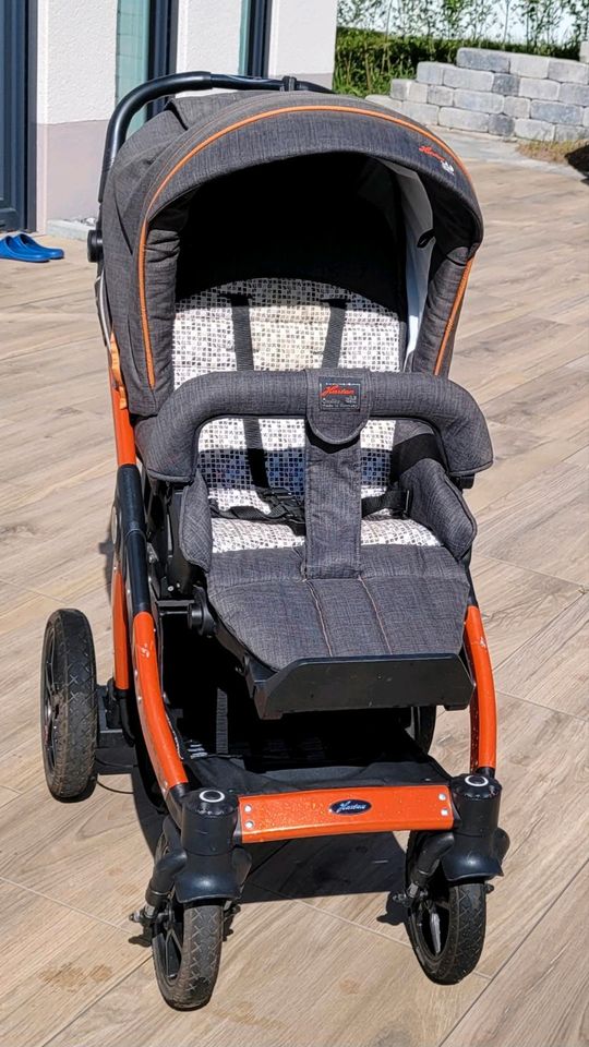 Hartan "Racer GTS" grau/Orange mit Babywanne Kinderwagen in Meinhard