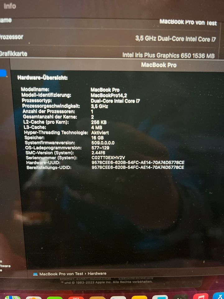 Apple MacBookPro (2018) 13,3" 3,5Ghz Dual-Core i7 - 16GB - 1TB in Himmelstadt