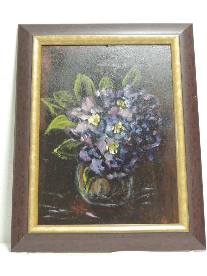 Ölbild auf Holz; Blumen in Blumenvase in Nümbrecht