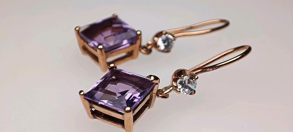 Große 333 Gold Amethyst Zirkonia Ohrringe Ohrhaken in Reinstorf