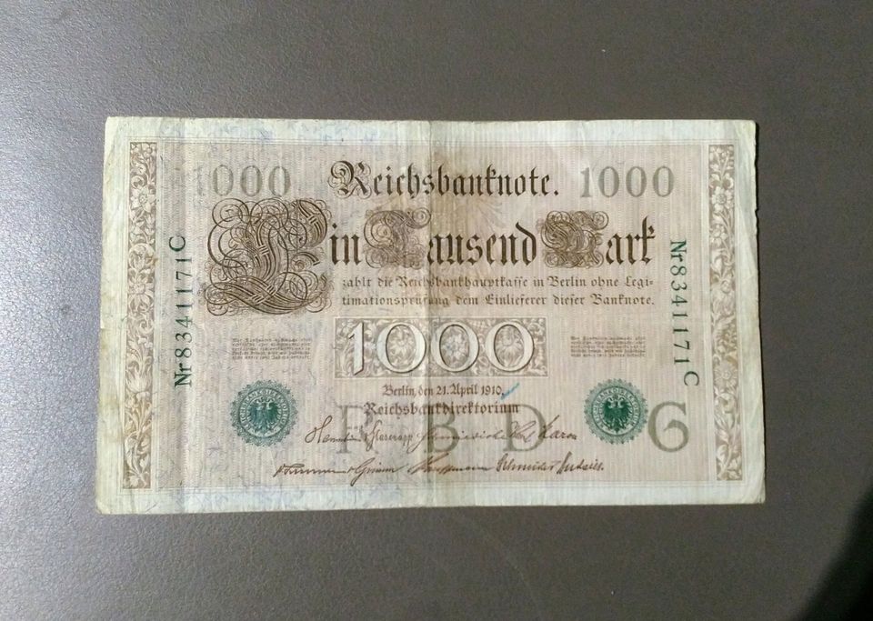 Alter 1000 Mark Geldschein 1910 Grünes Siegel Deutsches Reich RAR in Babenhausen