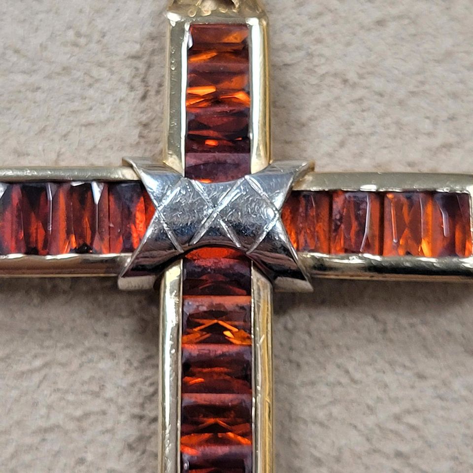 ❤Antikes leuchtendes Granat Kreuz aus 585er Gelbgold Handarbeit in Essen