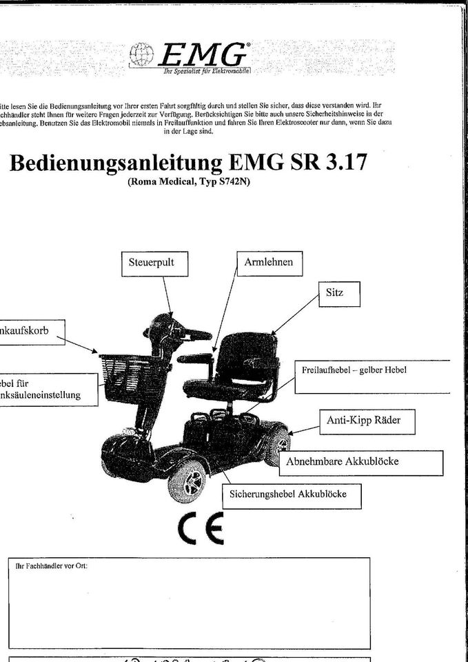 EMG Elektromobil, 6 km/h, 4 Reifen, einstellbare Lenksäule, uvm. in Steinhagen