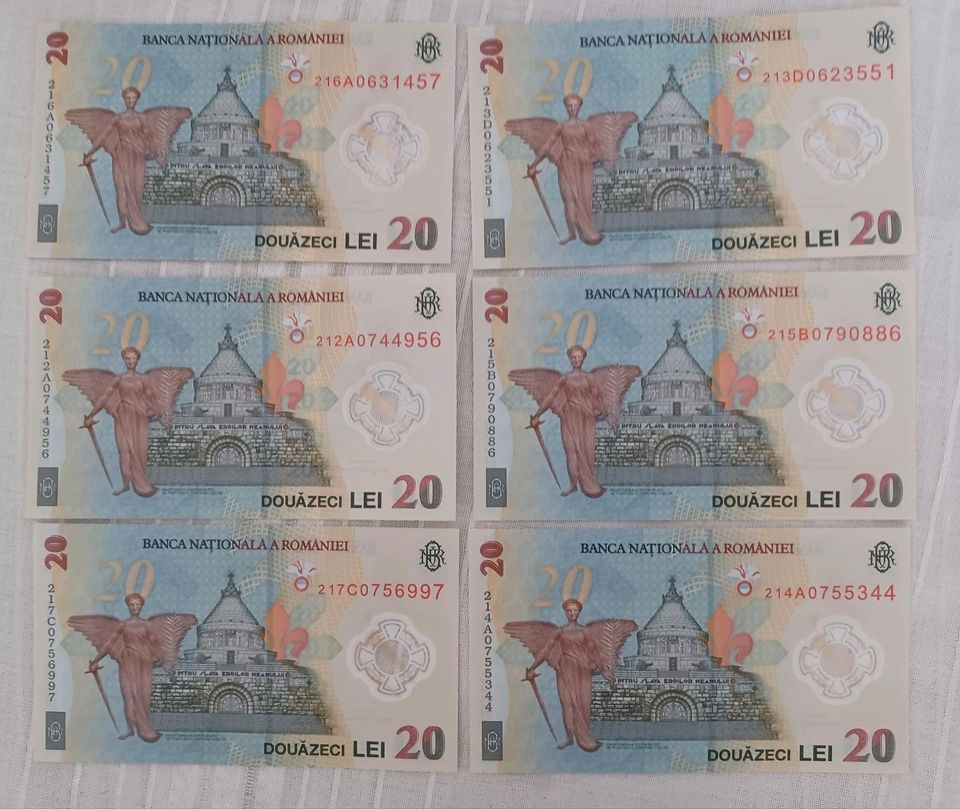 6 Banknoten a 20 Lei 2023 Rumänien kassenfrisch Gedenkprägung in München