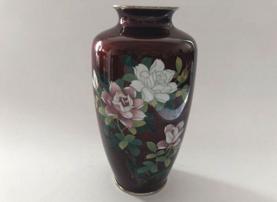 Antik Porzellan Vase Sato Ando Japan Silber Cloisonne Blumenvase in Hagen