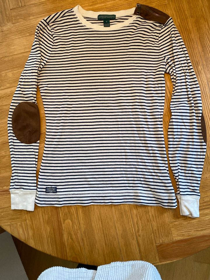 Ralph Lauren Longsleeve blau weiß gestreift lederpatches S in Berlin