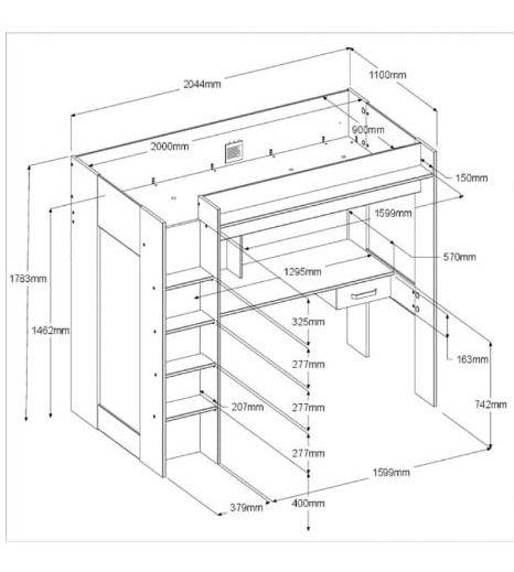 Hochbett mit Schreibtisch und Schrank in Sarstedt