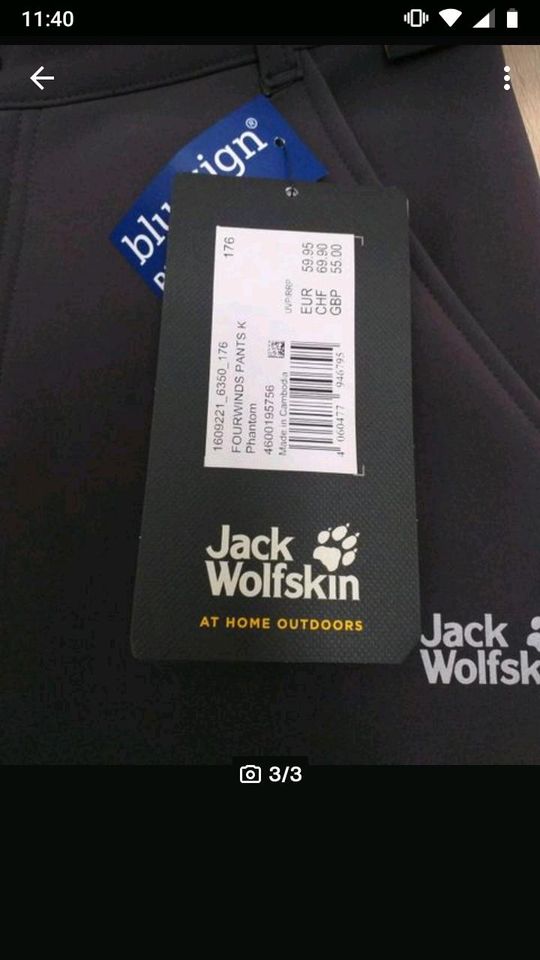 Jack Wolfskin Softshellhose Gr. 176 Neu mit Etikett in Neustadt in Holstein