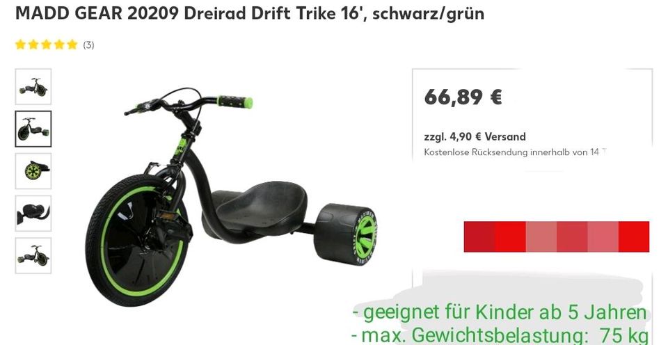 Suche..! Ähnliches Kinder Dreirad Drift Trike bis 75kg günstig in Schwedt (Oder)