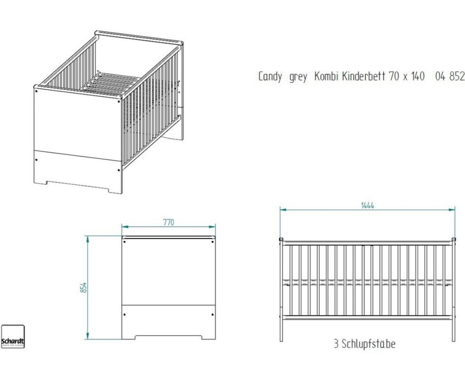 Kinderzimmer Schardt Candy grey, Wickelkommode, Babybett in Reinheim