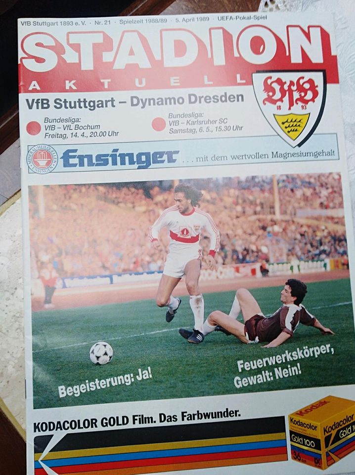 Fussball Europa Pokal Programm VfB Stuttgart gegen D. DRESDEN in Eisenberg