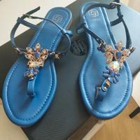 Gr.41 Blaue Zehentrenner Sandale mit Glitzersteinen. Sachsen - Görlitz Vorschau