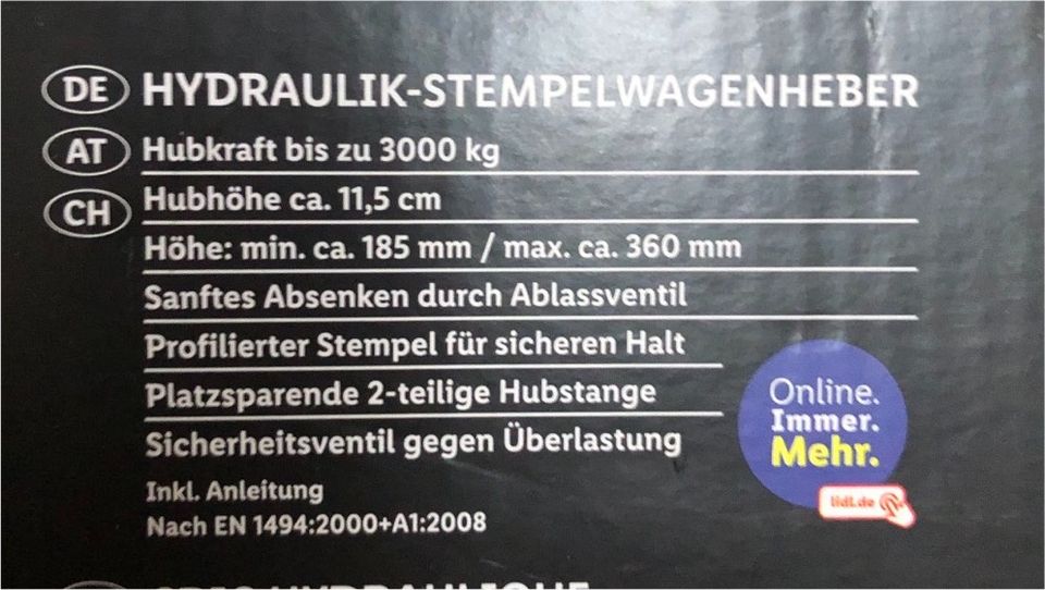 3t  Hydraulik Stempelwagenheber Auto Wagenheber TÜV/GS 100 % OVP in Ennepetal