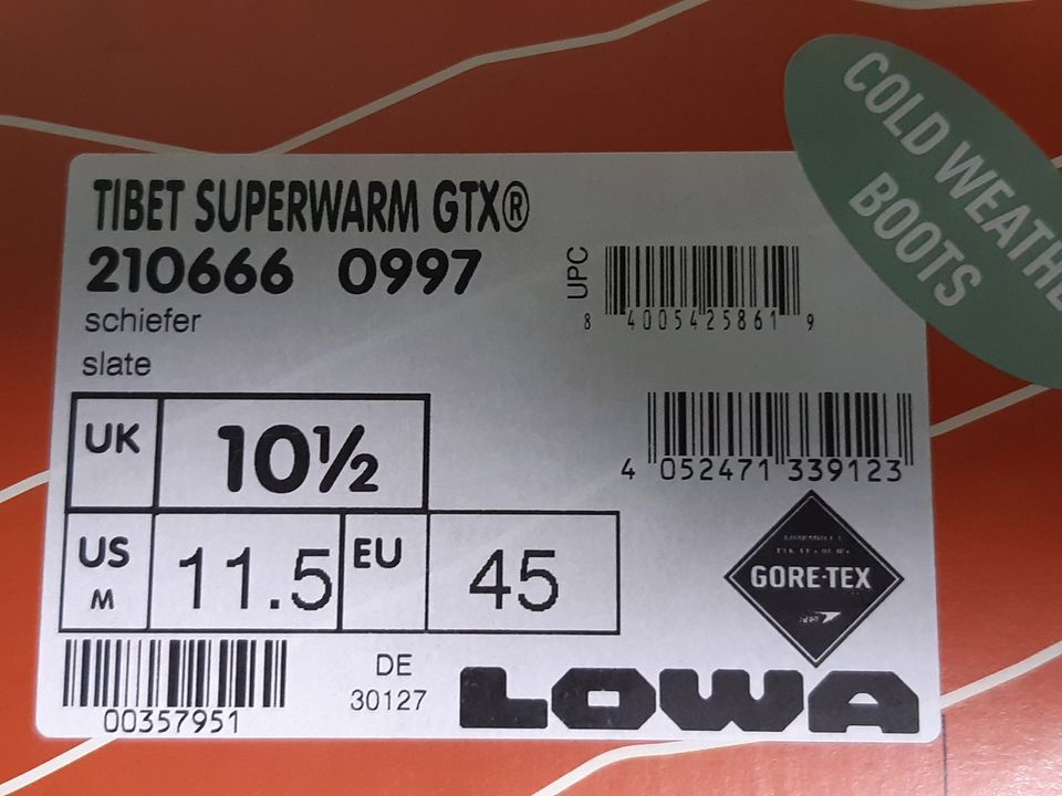 LOWA TIBET SUPERWARM GTX Gr.45 Farbe: Schiefer Goretex in Hannover