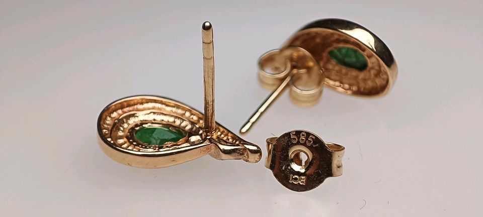 Große Smaragd Diamant Ohrstecker 585 Gold 14 k Ohrringe in Reinstorf