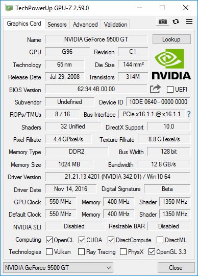 Sparkle GeForce 9500GT 1GB DDR2 GPU. in Marl