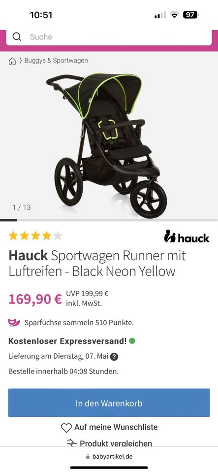 Hauck Dreirad Kinderwagen Runner black neon yellow in Hamburg