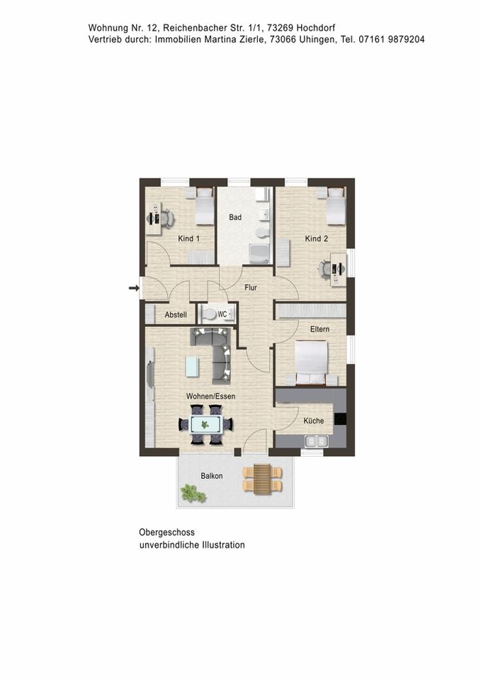 Neubauprojekt in Hochdorf, 4-Zi.-Whg., 1.OG, Balkon, KfW55, Aufzug, Tiefgarage! in Hochdorf