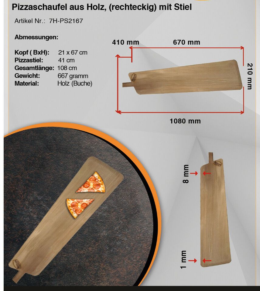 Pizzaschaufel Holz, Ofenschaufel Pideschaufel, 21x67,Pizzaheber ⭐ in Speyer