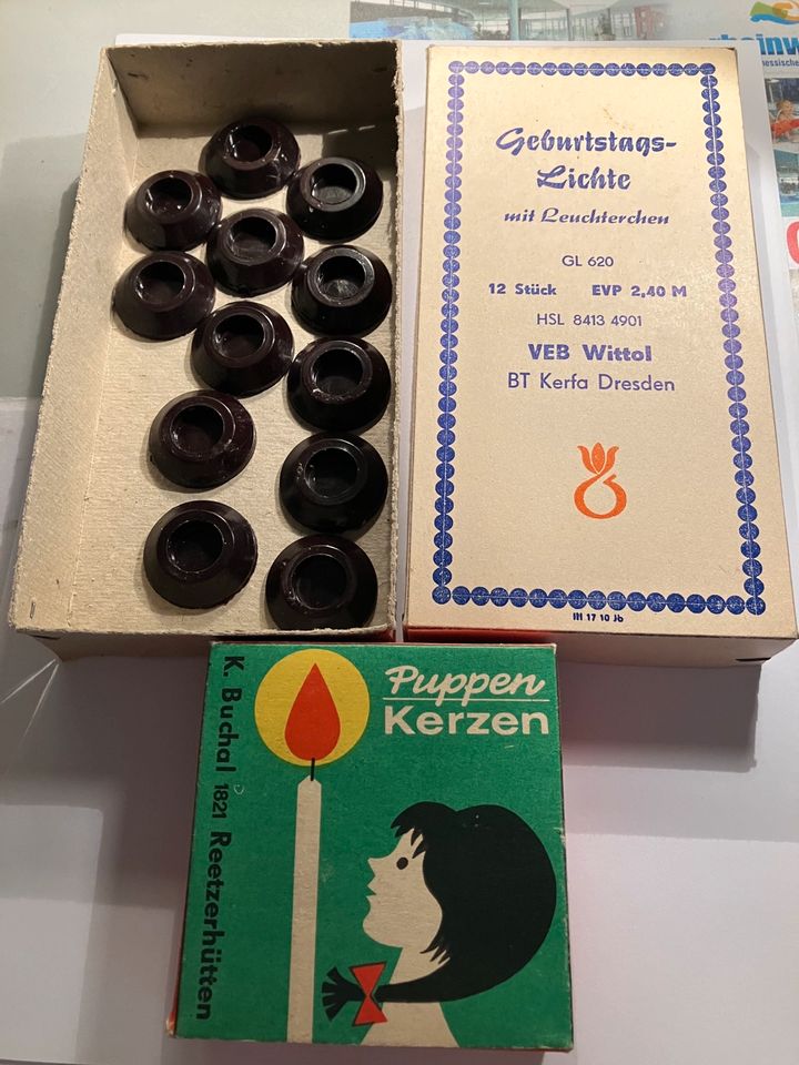 Geburtstagslichte mit Leuchterchen, DDR, Kerzen in Hackenheim